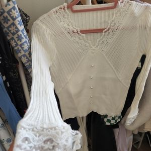 White lace knit top